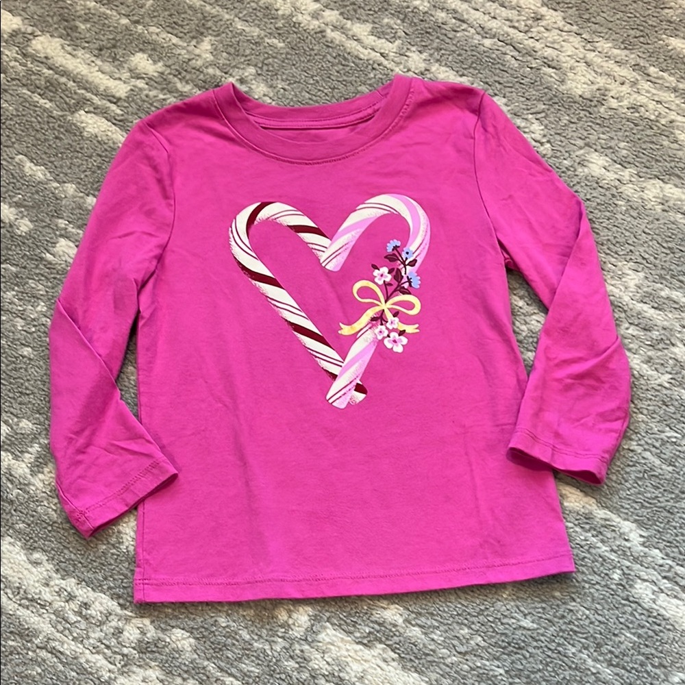 Cat & Jack Bright Pink Long Sleeve Tee with Candy Heart Graphic